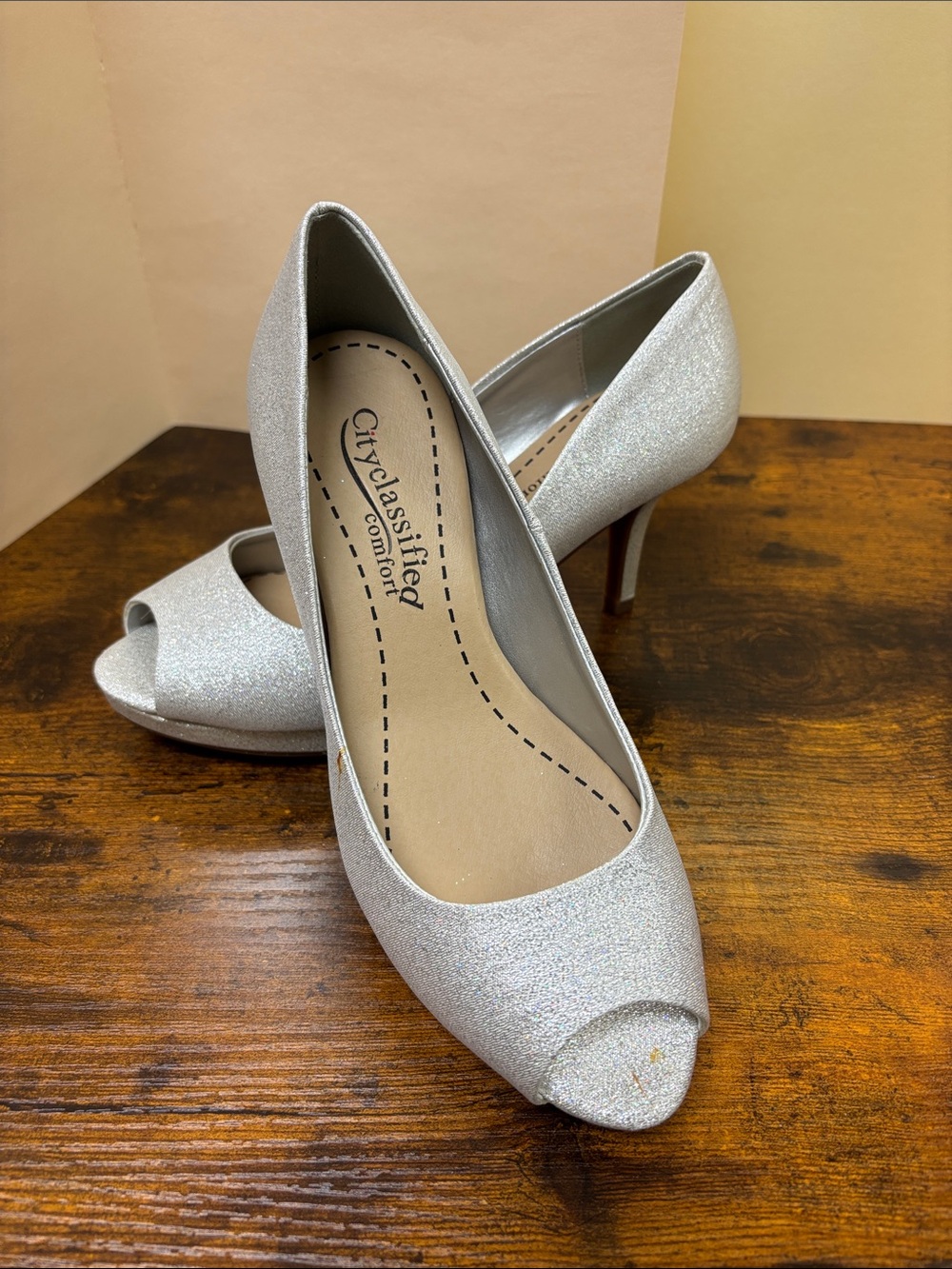 Cityclassified Sparkling Silver Peep-Toe Heels